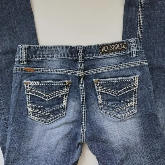 Rock & Roll Cowgirl Jeans Low Rise Med Wash Embroidery Detail - Picture 6 of 13